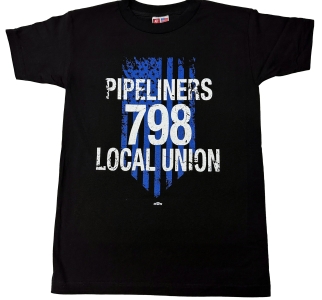 Black T-Shirt with Blue Distressed Flag